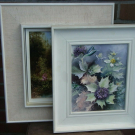 2x Bild Gemälde Signiert Kluge erhabene Blumen + Wald K020319E0