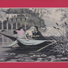STEVENGRAPH ORIGINAL LARGE SILK PICTURE ROMANCE BOAT ON LAKE 